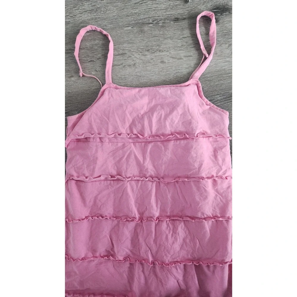 Hanna Andersson Girls Pink Tiered Ruffle Spaghetti Strap Dress Size 160 US 14 16